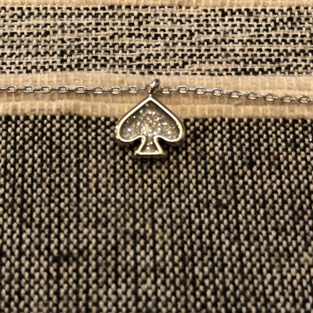 Authentic New on card. kate spade silver-tone glitter spade pendant necklace.